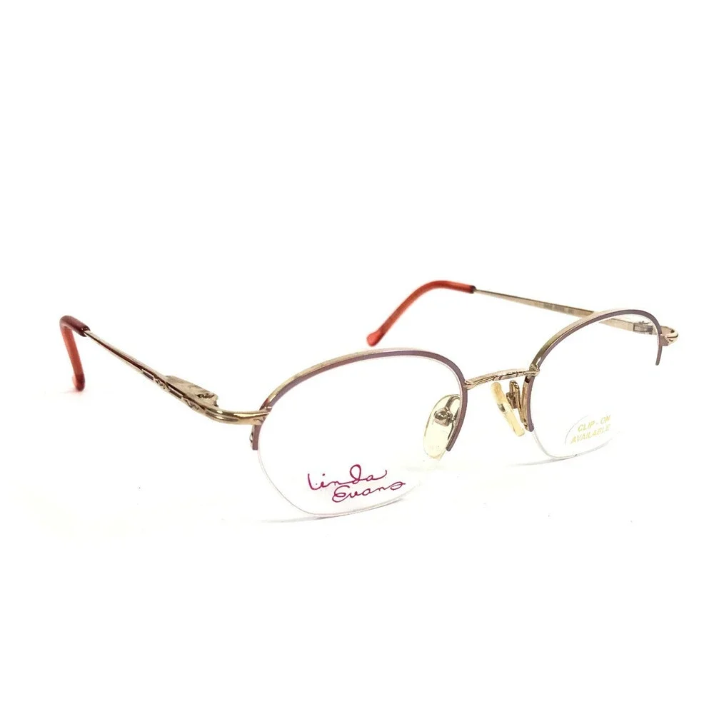 Vintage Linda Evans Eyeglasses Frame 207 SOFT ROSE Gold with Clip Ons 46-19-130